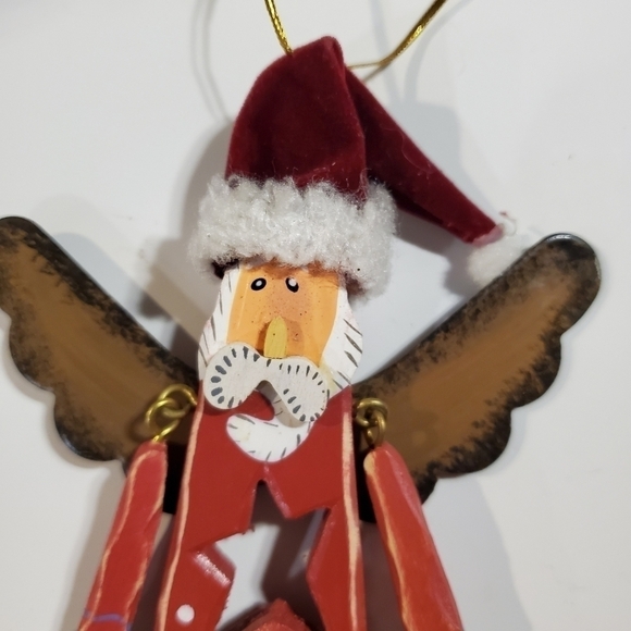 Painted rustic Wood wire Dangly Santa wings Star Candy Cane Present Ornament - Picture 4 of 10